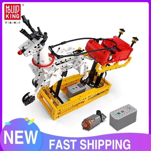 Mould King 10010 High-tech MOC-4121 Christmas Santa Reindeer Sleigh with Motor Creative Building Blocks Bricks Christmas Gifts