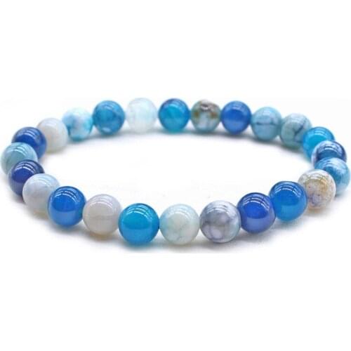 8MM Blue White Agat Natural Stone Beads Bracelets for Women Men Tibetan Buddha Yoga Chakra Bracelet Homme