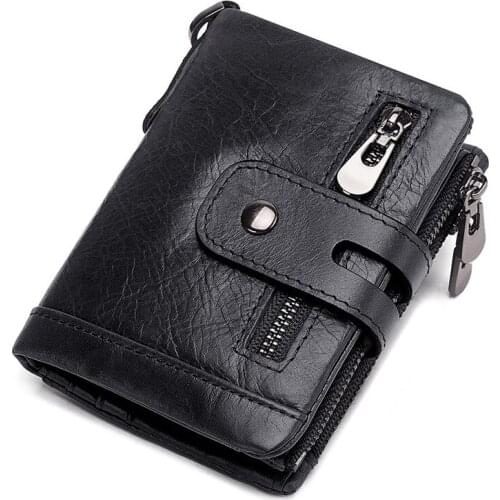 Men Multi-functional Male High 2021 Chain Hasp Wallet Genuine Coin Purse Short Leather Money Bag Mini Rfid Quality Zipper Wallet