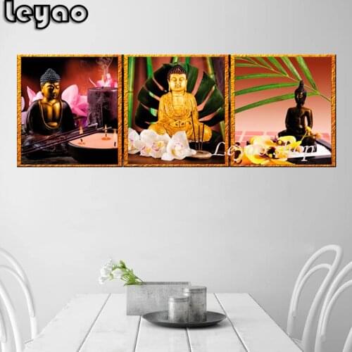 Golden Buddha Triptych 5d Diy Diamond Painting Cross Stitch Kits Diamond Embroidery Home Decor Religion Mosaic Pattern Picture