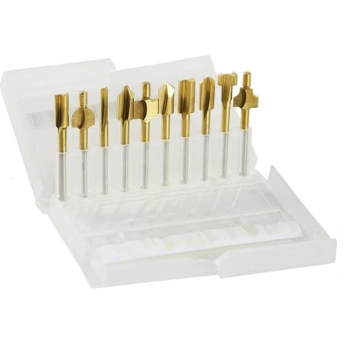10pcs Set Box 3mm HSS Titanium Router Bits Wood Cutter Milling Fits Rotary Tool Engraving Machine Knife Sharpening Slot