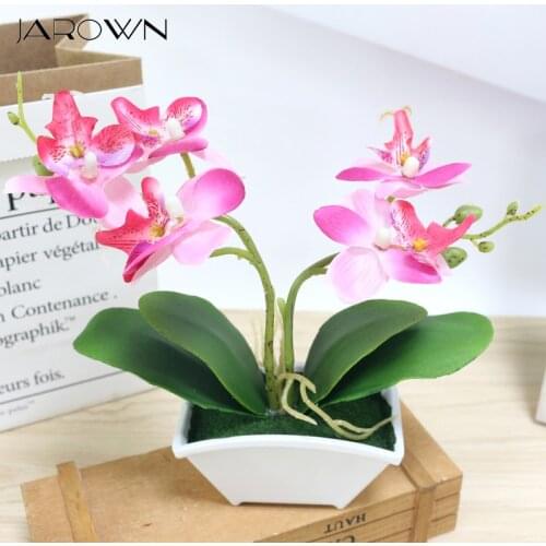 Small artificial butterfly orchid flower set with real touch leaves artificial plants overall floral for wedding