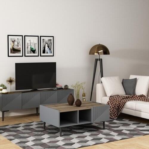 New Modern Cantek Draw Medium Tripod Anthracite-Walnut coffe table table basse