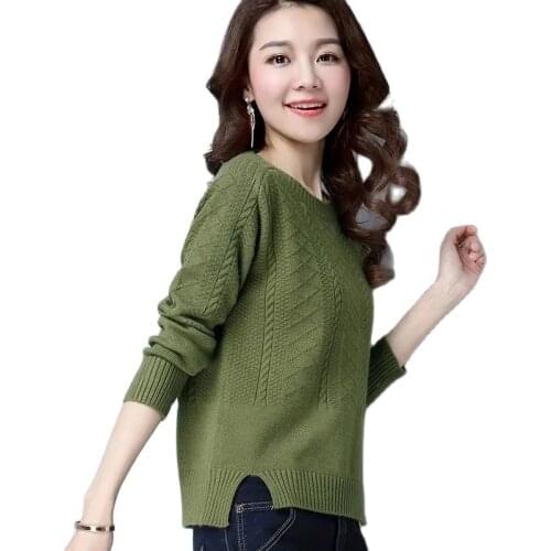 2021 Autumn Womens Sweaters Spring O-neck Long Sleeved Pullover Female Solid Loose Knitted Jumper Full Femme Solid Tops Q81