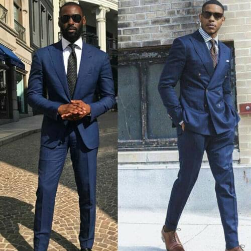 Peak Design Casual Blue Suits Men 2019 Prom Party Business Man Blazer Slim trajes de hombre Costume Homme Terno Masculino