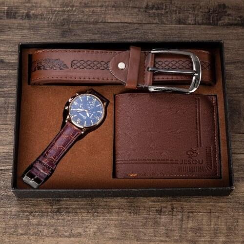 Mens Gift Set Beautifully Wrapped Watch + Wallet Belt Set Creative Combination Set Fashion Wristwatches Male