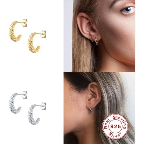 CANNER 2021 Trend Vintage Pendientes 925 Sterling Silver Earrings For Women Piercing Stud Earrings Croissant C Piercing Aros