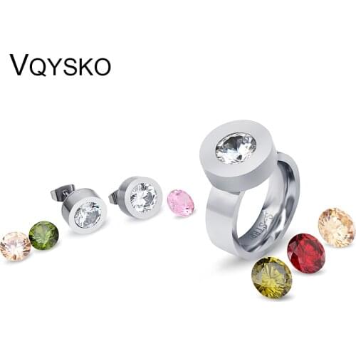 Creative Interchangeable Color CZ Stone Jewelry set For Women 316L Stainless Steel Exchange Earrings Ring Wedding Gift Sets