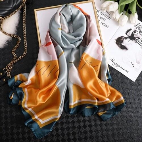 Luxury Brand Summer Women Scarf Cartoon Soft Silk Scarves Female Shawls Foulard Beach Cover-Ups Wraps Bandana Muffler Ladies