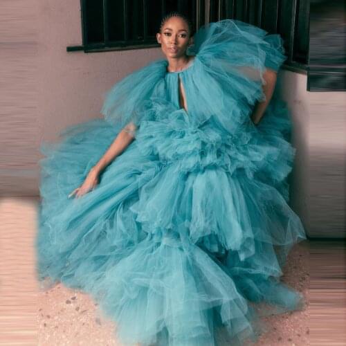 Chic Puffy Ball Gown Tulle Dress Ruffles Long Layered Tulle Dressing Gowns For Birthday Party Women Maxi Tulle Dresses