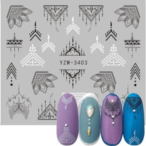 Mixed Black White Nail Art Stickers Sliders Flowers Mandala Geometry Hollow Designs Nails Water Transfer Decals Tattoos