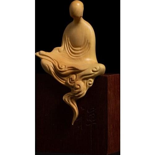 Boxwood 9CM Zen Statue Collection Wood Carving Chinese No Face Buddha Real Wood Sculpture Crafts Solid Wood Ornaments Home Decor