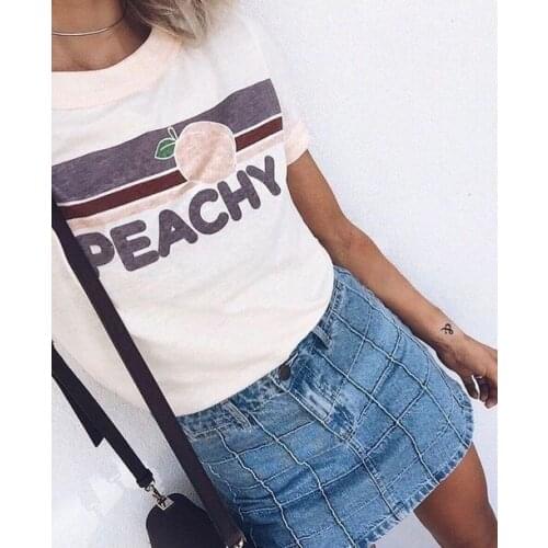 Sunfiz YF Peachy Letters Print Summer Fashion Women Vintage Cute Harajuku Casaul Loose Funny T Shirt
