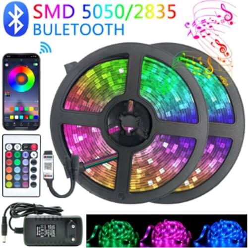LED Strips Lights Bluetooth Luces Led RGB 5050 SMD 2835 Flexible Waterproof Tape Diode 5M 10M 15M DC 12V Remote Control+Adapter