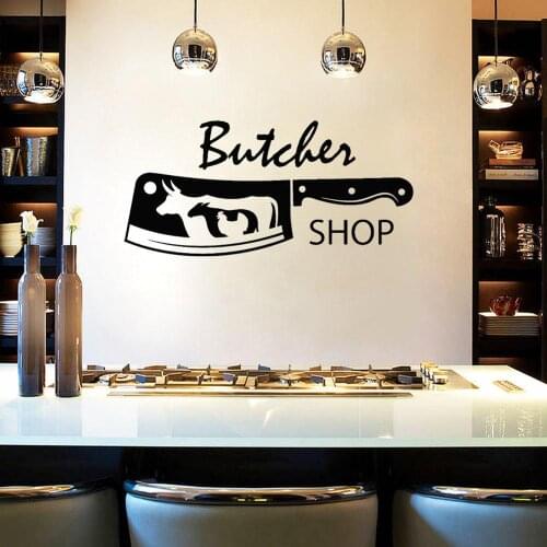 Butcher Shop Knife Vinyl Wall Decals Bull Chicken Sheep Meat Wall Stickers Creative Window Glass Waterproof Removable Wallpaper