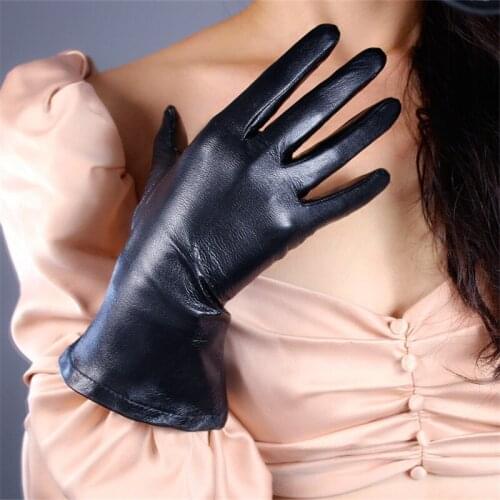 Genuine Leather Long Gloves 28cm Imported Lambskin Thermal Black Super Handsome Lantern Sleeves Large Sleeve Female WZP08