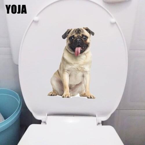 YOJA 15.9×23.7CM Cute And Well-Behaved Pug Fun Cartoom Toilet Decoration Kids Room Wall Sticker T1-3130