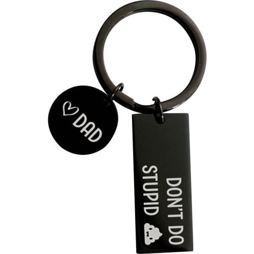 Black Stainless Steel Funny Keychain Don't Do Stupid From Mom Shit Key Ring Gift for Son Daughter Friends