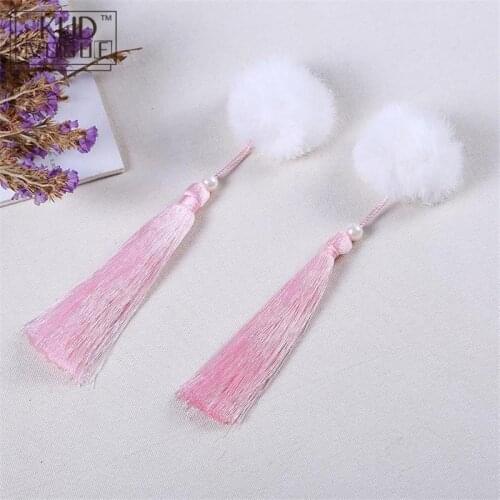 Chinese style Womens Lolita kawaii Hanfu Hair Accessories cosplay Hair Ball Hair Clip Pink Tassel Headwear 1 pairs Headdress