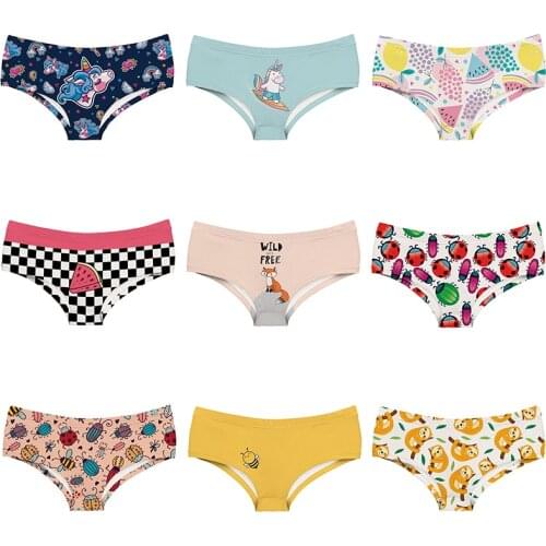 2019 New Arrive Polyester Cartoon Women Panties Mid-rise Lady Underwear With Beetle Animal Watermelon Chessboard Girl Briefs