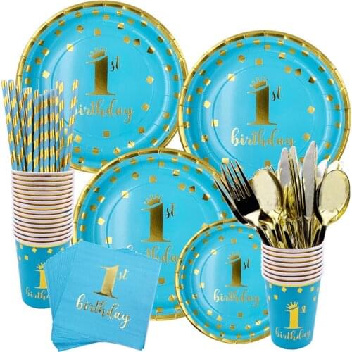 1st 1 Year Birthday Party Decorations Disposable Tableware Set Baby Shower Plate Napkin Tablecloth Party Tableware Supplie