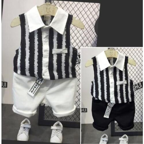 2020 2pcs Summer Baby Boy Children Causal Stirped Suit T-shirt + Shorts Boys Clothes Kids Clothes sets 2-7
