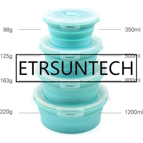 24set 4Pcs/set Foldable Fresh-Keeping Lunch Box Round Microwave Heating Silicone Lunch Boxes Bento Box Food Container