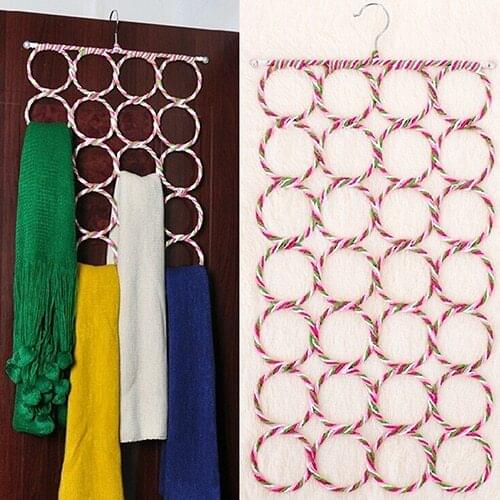 28-Hole Ring Rope Scarf Hanger Organizer Shawl Storage Holder Hook Room Decor