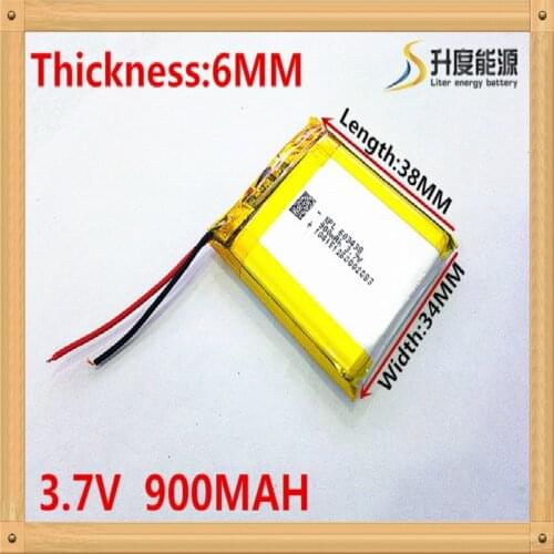 3.7V,900mAH,[603438] Polymer lithium ion / Li-ion battery for voice recorder pen,smartband,smart watch;bluetooth,mp3