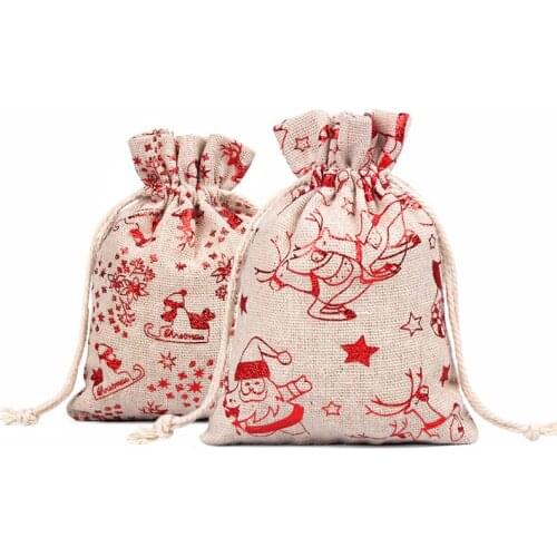 6/12/24 pcs Christmas Gift Bags Burlap Elk Candy Sweet Treat Bags Xmas Festival Gifts Holders Bake Biscuit Cookies Packaging