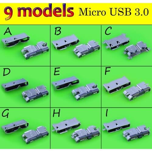 9 models Micro USB 3.0 10P female connector jack SMT & DIP USB socket for laptop phone