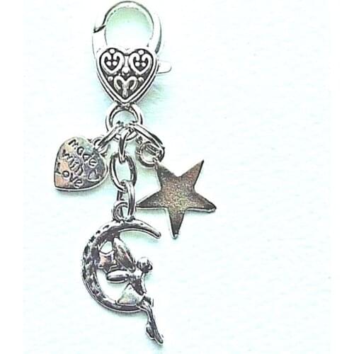 Moon Guardian Angel Star Heart Wing Keychain Vintage Silver Charm For Keys Car Key Ring Gift Couple Handbag Key Chain Jewelry