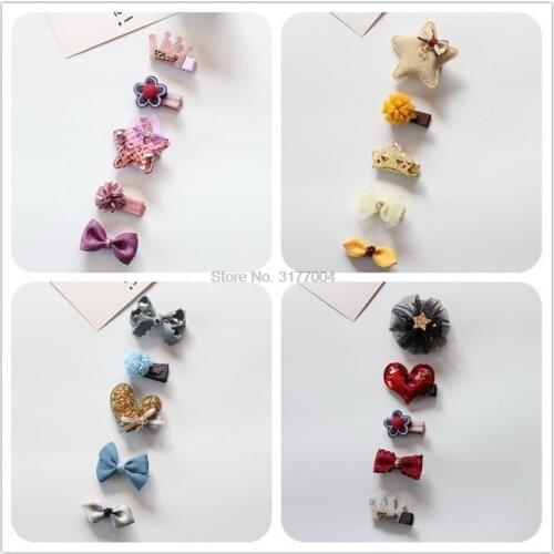 DHL 200bag 5pcs/bag Girls Cute Flower Princess Bow/Heart/Star Hair Pin Children Barrate Headwear Hair Accessories