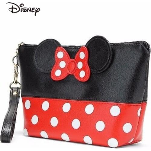 Disney New Mickey Bowknot Polka Dot PU Cosmetic Storage Bag Baby Girls Coin Bag Ladies Handbag Women Purse Phone Bag Gifts