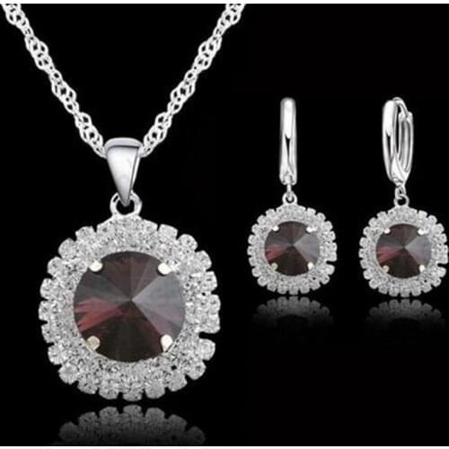 Shining Women Pendants Necklaces 925 Sterling Silver Earrings Set Fashion Austrian Crystal Wedding Bridal Jewelry Sets