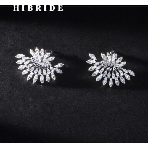 HIBRIDE Brilliant New Design Flower Cubic Zircon Women Girl Beauty Stud Earrings Accessories Brincos Jewelry Party Gifts E-930