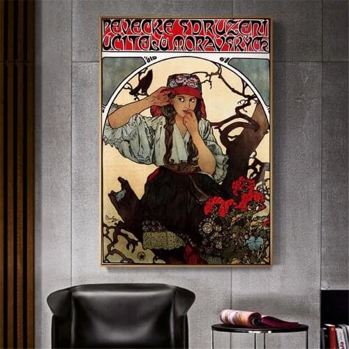 Canvas Posters Modern Home Decor Print Alphonse Mucha Cartoon Cool Girl Painting Wall Artwork Modular Picture For Living Room