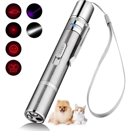 Pet Toy 5 Design USB Rechargeable Funny Cat Toys Laser Teasing Cat Pen Cat Tickle Flashlight Red LED Laser Pointer Pet Supplies