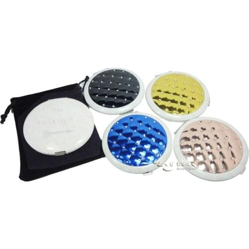 Personalised Engraved Compact Mirror shiny Crystal Round Make up mirror +FREE POUCH