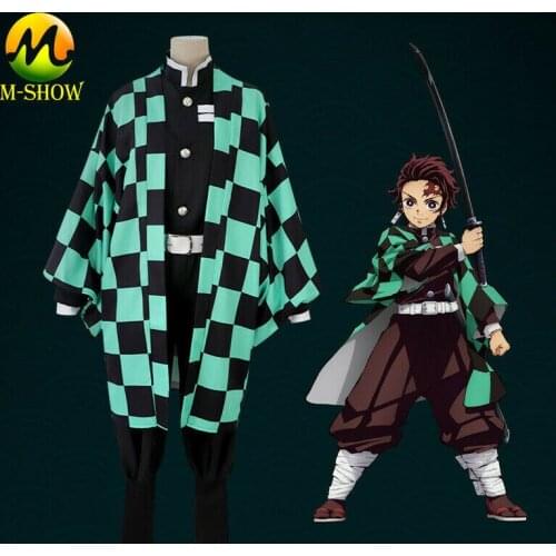 Kimetsu no Yaiba Kamado Tanjiro Cosplay Costume Haori Demon Slayer Kimono Uniforms Halloween Fancy Suit for Kids and Adult