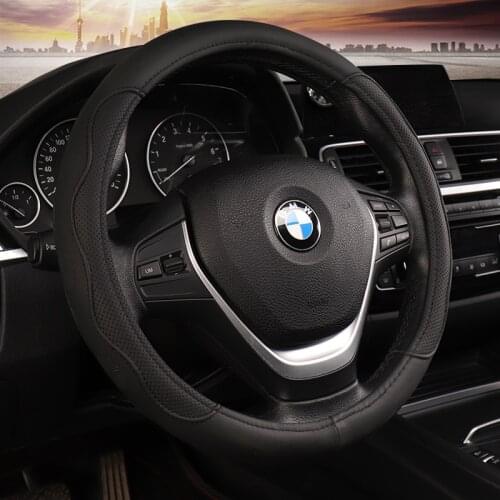KKYSYELVA Black Car Sport Steering Wheel Cover Leather Auto Steering Covers Universal 38CM wheel covers Car Inter Accessories