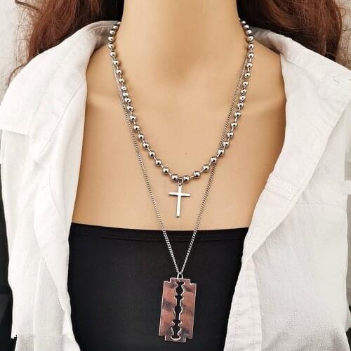 Cool Blade Cross Necklace for Men and Women Hip Hop Multi Layer Retro Necklace