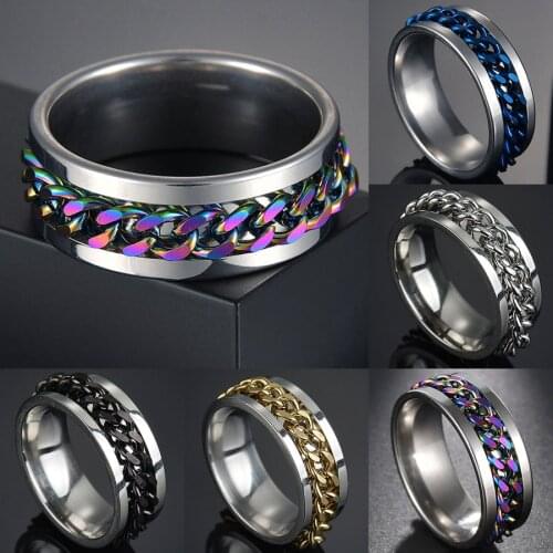 5Colors Cool Stainless Steel Rotatable Men Ring High Quality Spinner Chain Punk Women Jewelry Party Gift Wholesale
