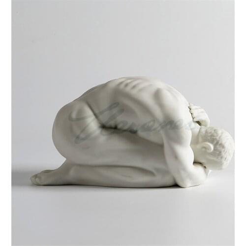 Creative Scrub Ceramic Nude Kneeling Head Buried Male Sculpture Body Art Statue Man Body Figurine Home Decoration Crafts R1771