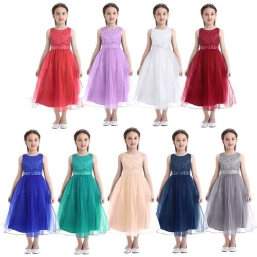 Girls Sequined Lace Mesh Flower Girl Dress Kids Dancewear Elegant Girls Dress Princess Pageant Wedding Birthday Party Dress
