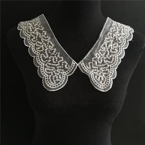 Hot Sale New White Lace Beaded Collar DIY Embroidery Sequin Lace Collar Decoration Wedding Dress Neckline Applique Accessories