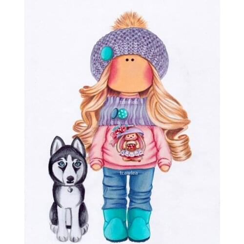 Husky Dog Winter Girl Metal Cutting Dies People Doll Stencil for DIY Craft Scrapbooking Cards Decorative