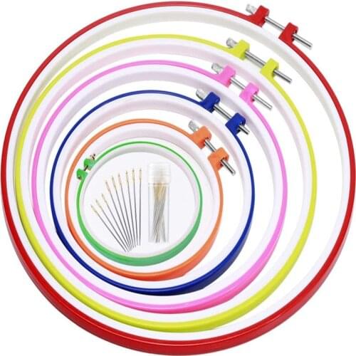 MIUSIE 6 Pcs Plastic Embroidery Hoop Ring DIY Needlecraft Cross Stitch Machine Round Loop Hand Household Sewing Tools