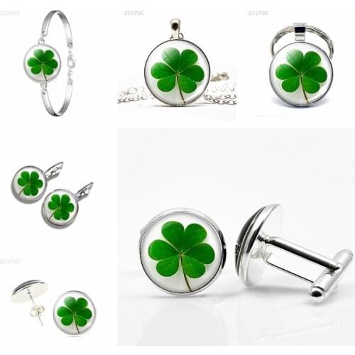 Fashion Shamrock Four Leaf Clover Hook Earrings Women Girls Accessories Pendant Jewelry Christmas Gift Rings