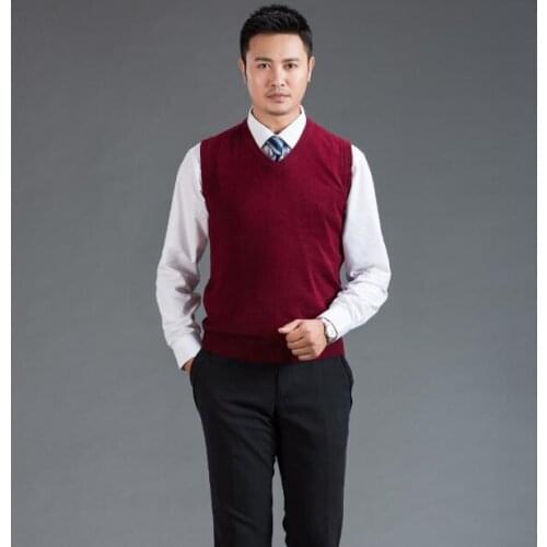 Mens V-Neck Wool Sweater Sleeveless Autumn Male Casual Solid Color Cashmere Knit Vest